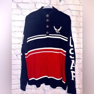 Bradford Exchange USAF USA Henley Knit Sweater Air Force Red White Blue Size L